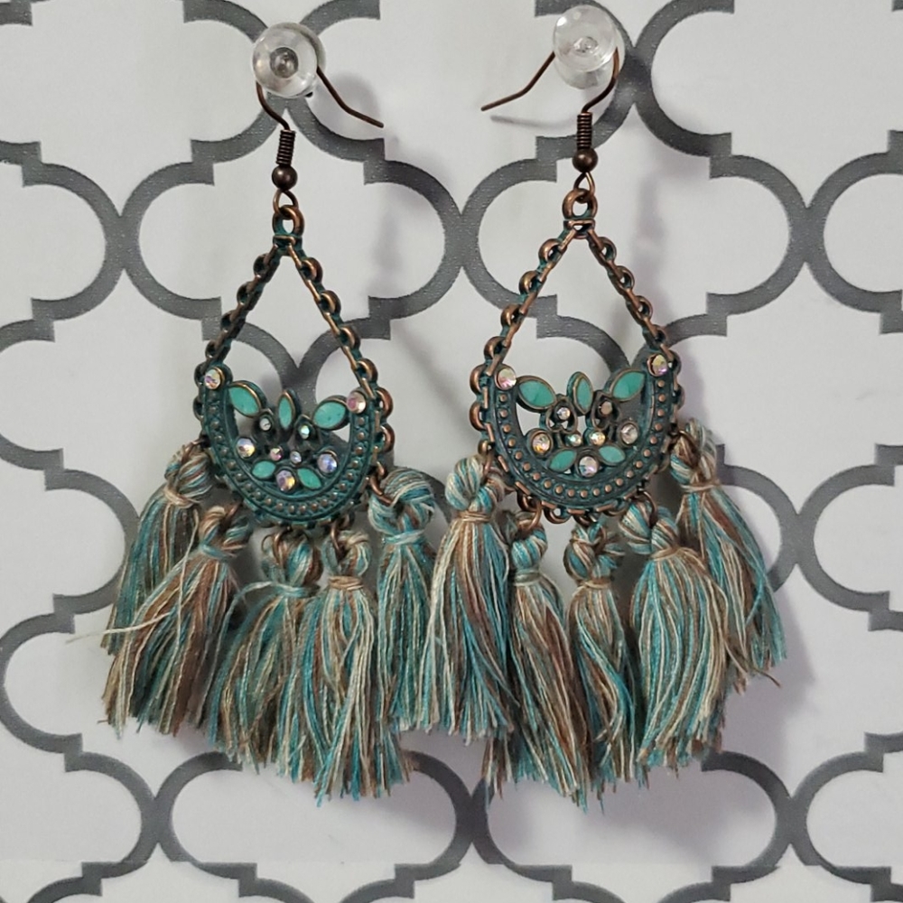 Antiqued cooper and real earrings